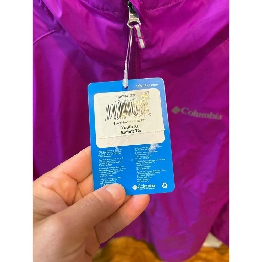 New Columbia Switchback III Youth XL Waterproof Rain Jacket Hooded Fuchsia $50